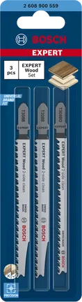 Bosch EXPERT Wood 2-zijdige decoupeerzaagbladenset, 3-delig.