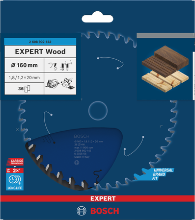 Bosch EXPERT houtcirkelzaagblad 160 mm voor nauwkeurig zagen van hout.