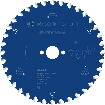 Bosch EXPERT houtcirkelzaagblad 160 mm voor schone houtsneden.
