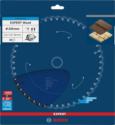 Bosch EXPERT houtcirkelzaagblad 230 mm voor schone houtsneden.