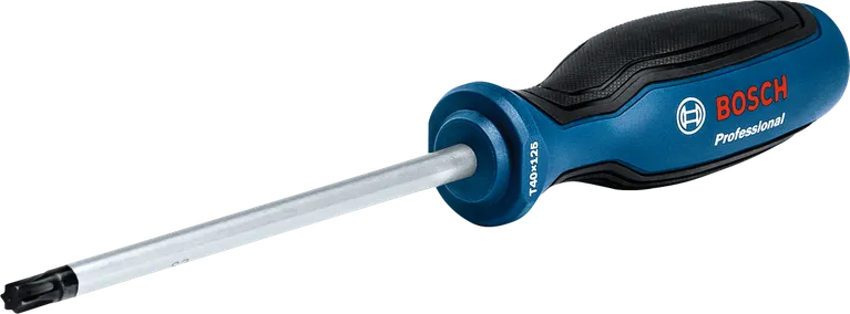Blauw-zwarte Torx-schroevendraaier met ergonomische handgreep.