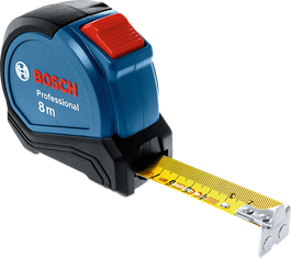 Bosch meetlint van 8 meter met uitgeschoven geel meetlint.