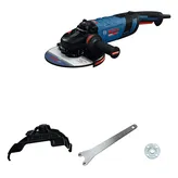 Bosch haakse slijper met beschermkap, sleutel en flensenset.