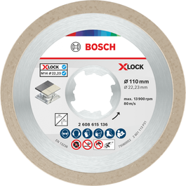 Bosch keramische doorslijpschijf 110 mm X-Lock voor tegels.