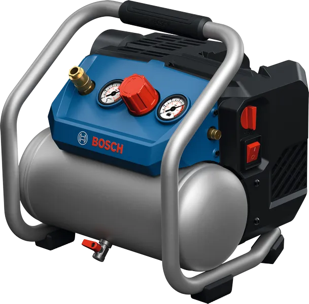 Bosch GKO18V-51 luchtcompressor met manometers.