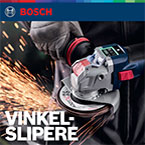 En Bosch Professional vinkelsliper i bruk, med gnister som spruter.