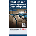 Bosch Professional støvadapter ved vegg, blå farge, verktøy i bruk.