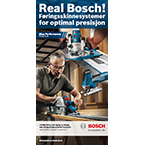 En mann bruker en Bosch Professional sag på et arbeidsbord.