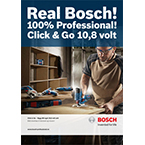 En håndverker bruker en blå Bosch Professional verktøy på en arbeidsbenk.