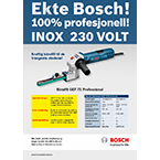 En Bosch Professional maskin står på en hvit bakgrunn med spesifikasjoner.