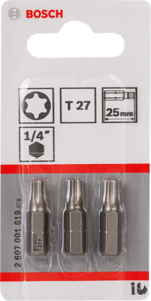 Bosch T27 25 mm skrutrekkerbitssett med tre.
