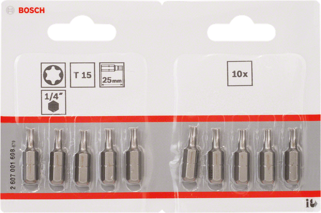 Bosch skrutrekkerbits ekstra hard T15 25 mm 10-pakning.