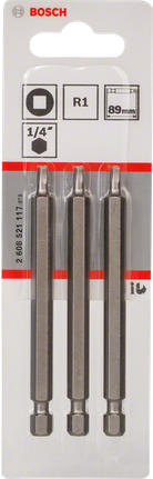 Bosch R1 89 mm sett med firkantede skrutrekkerbits.