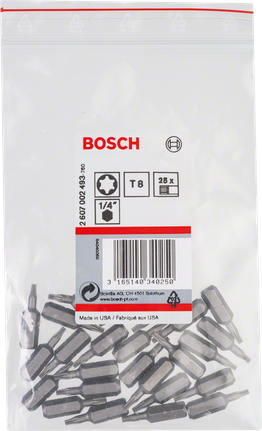 Bosch T8 ekstra harde skrutrekkerbits 25 mm, 25-pakning.