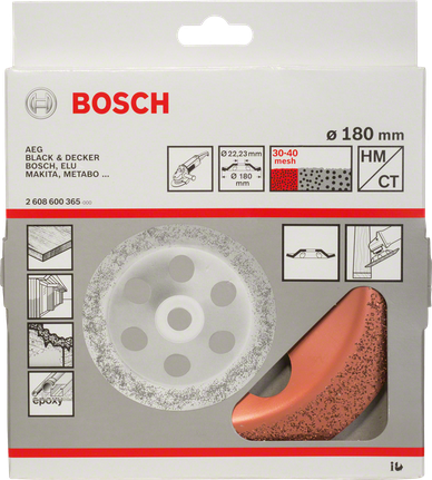 Bosch vinklet slipehode i wolframkarbid, 180 mm fin korning.