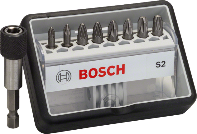 Bosch 8+1-delers Robust Line skrutrekkerbitsett S2 ekstra hardt.