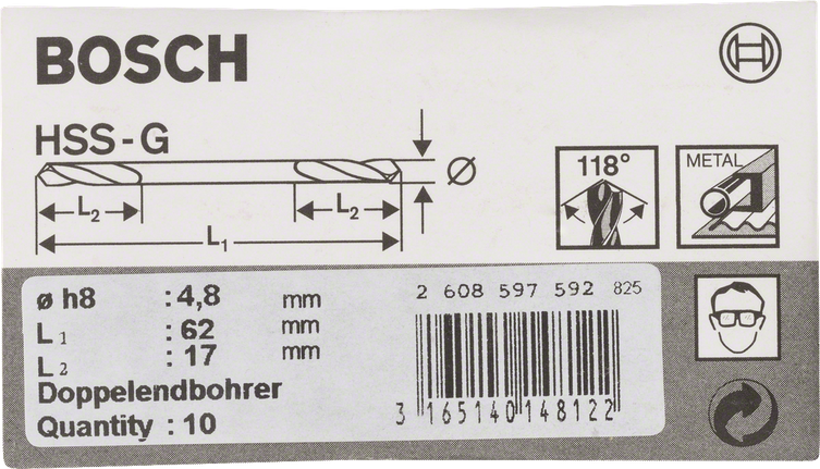 Bosch dobbeltsidige 4,8 mm bor.