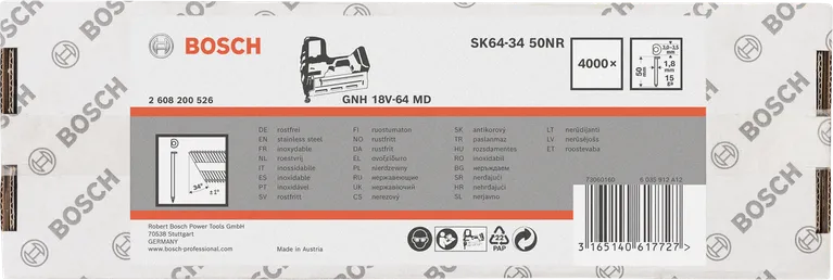 Bosch spiker i rustfritt stål 1,8 × 1,5 × 64 mm.