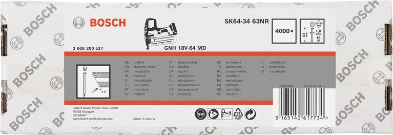 Bosch spiker i rustfritt stål 1,8x34mm 4000×.