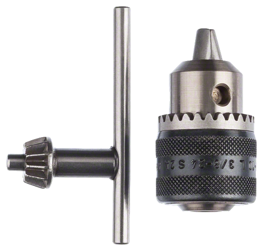 Bosch borechuck med nøkkel for sikker stramming av bits.