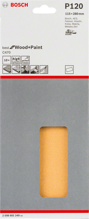 Bosch C470 slipeark, pakke med 10, 115 x 280 mm, korning 120.