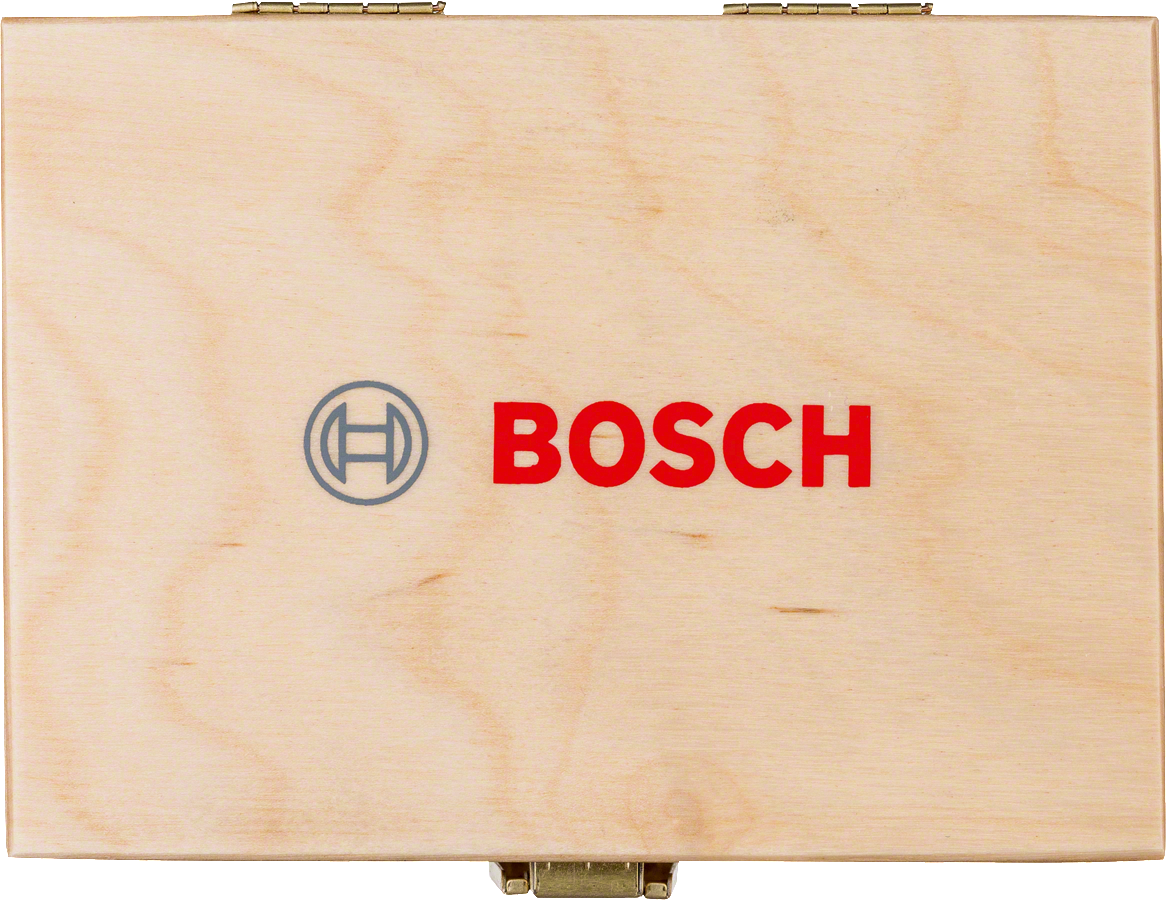 Bosch Forstner boresett i treoppbevaringsboks.