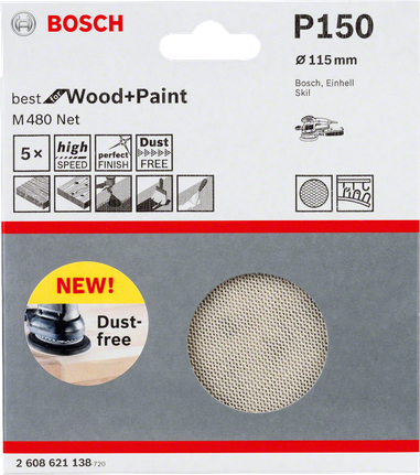 Bosch P150 115 mm slipeblad støvfritt.
