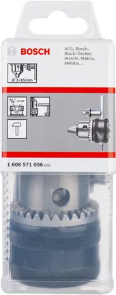 Bosch nøkkelchuck for bor på 3–16 mm.
