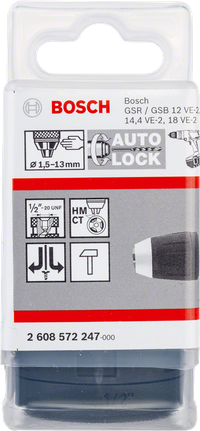 Bosch systemchuck 1,5–13 mm automatisk låsing.