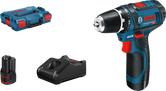 Bosch GSR 12V-15 batteridrevet drillsett med batteri og lader.