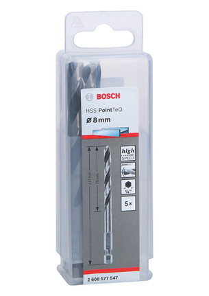 Bosch HSS PointTeQ sekskantbor 8 mm sett, 5 deler.