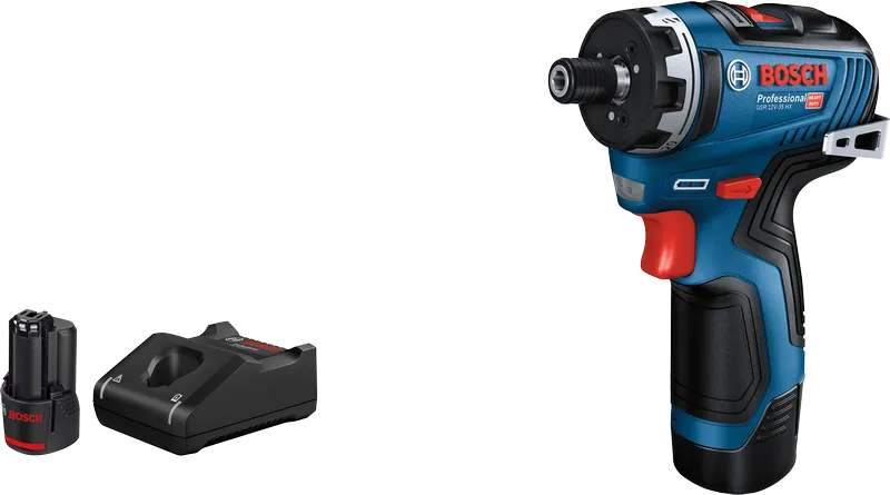 Bosch GSR 12V-35 HX batteridrevet skrutrekker med batteri og lader.