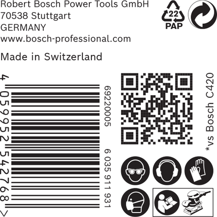 Bosch C470 sandpapiremballasje 93 x 186 mm.