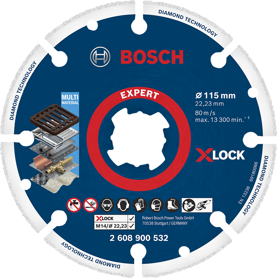 Bosch Expert X-LOCK diamantskjæreskive for flere materialer.