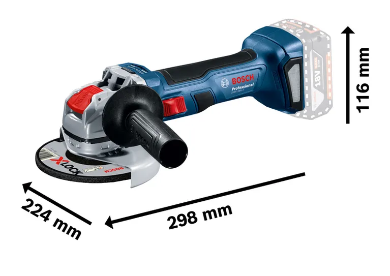 Bosch GWX 18V-7 vinkelsliper med X-LOCK, 298 mm lengde.