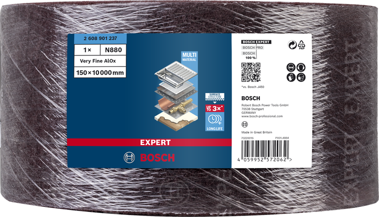 Bosch N880 fiberrull 150×10000 mm, veldig fin.