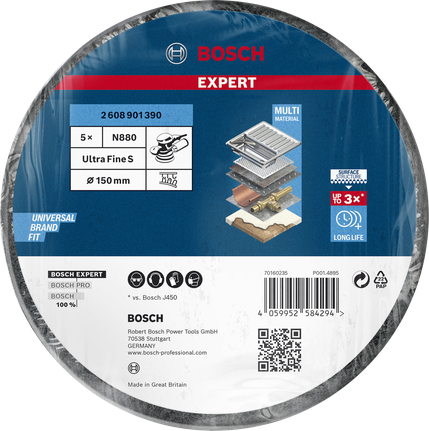 Bosch EXPERT N880 ultrafin 150 mm filt slipeskive, pakke.