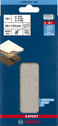 Bosch EXPERT M480 slipenettsett 80x133 mm for støvreduksjon.