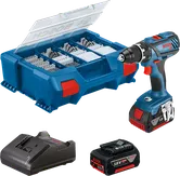 Bosch GSR 18V-28 boremaskinsett med to 18V-batterier.