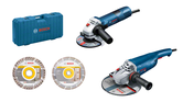 Bosch GWS 22-230 J og GWS 7-125 kombinasjonssett med diamantskjæreskiver.