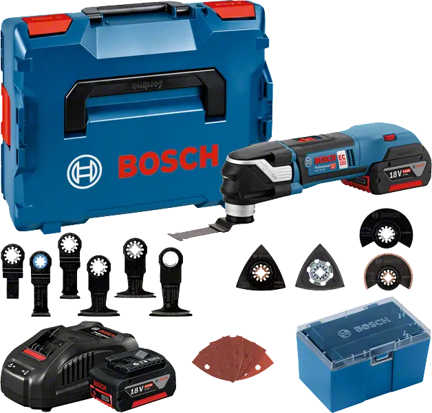 Bosch GOP 18V-28 batteridrevet multiverktøysett med tilbehør.