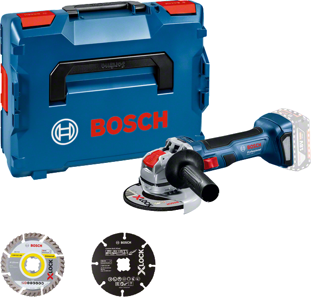 Bosch GWX 18V-7 vinkelslipersett med X-LOCK-skiver.