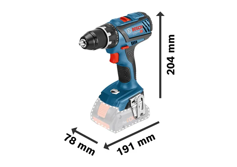 Bosch GSR 18V-28 batteridrevet bore-/skrutrekker, kompakt størrelse.