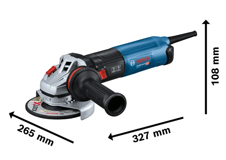 Bosch GWS 17 vinkelsliper med størrelsesmål.