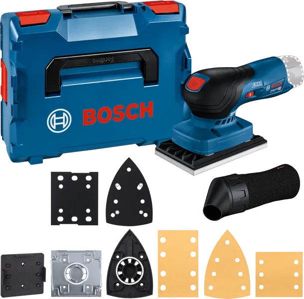 Bosch GSS 12V-13 batteridrevet slipesett med tilbehør.