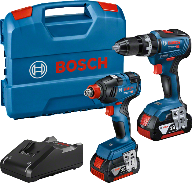 Bosch GSB 18V-55 og GDX 18V-200 batteridrevet drillsett.