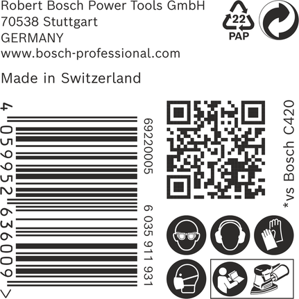 Emballasjeetikett for Bosch C470 sandpapir.