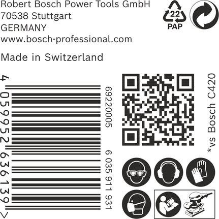 Bosch C470 sandpapir strekkodeetikett.