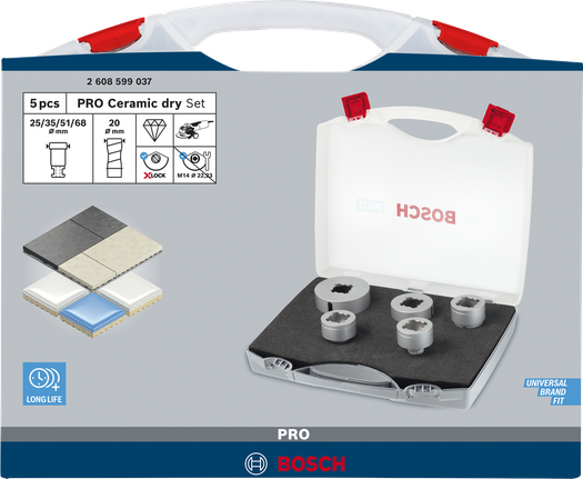 Bosch PRO keramisk tørr X-Lock kjernekuttersett, 5 deler.