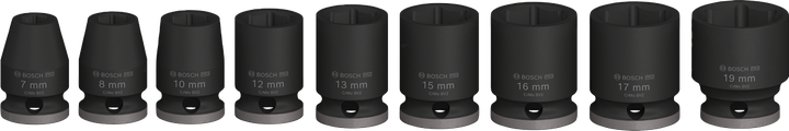 Bosch PRO slagpipenøkkelsett 3/8 tommer 9 deler assorterte størrelser.